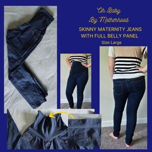Oh Baby by Motherhood Maternity Skinny Jeans, Dark Blue, Sz Lg, Full Belly Panel